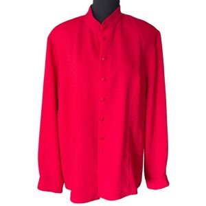 Talbots Vintage Button Down Blouse Womens 20 Red Mandarin Collar Minimalist